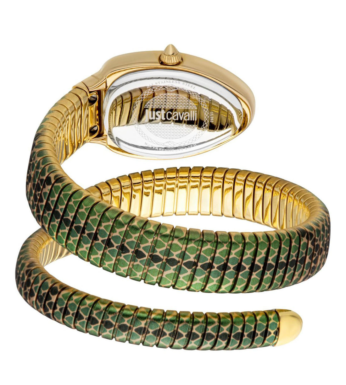 Just Cavalli Pelle Solo Snake Green Dial Three Tone Steel Strap Watch for Women - JC1L251M0035