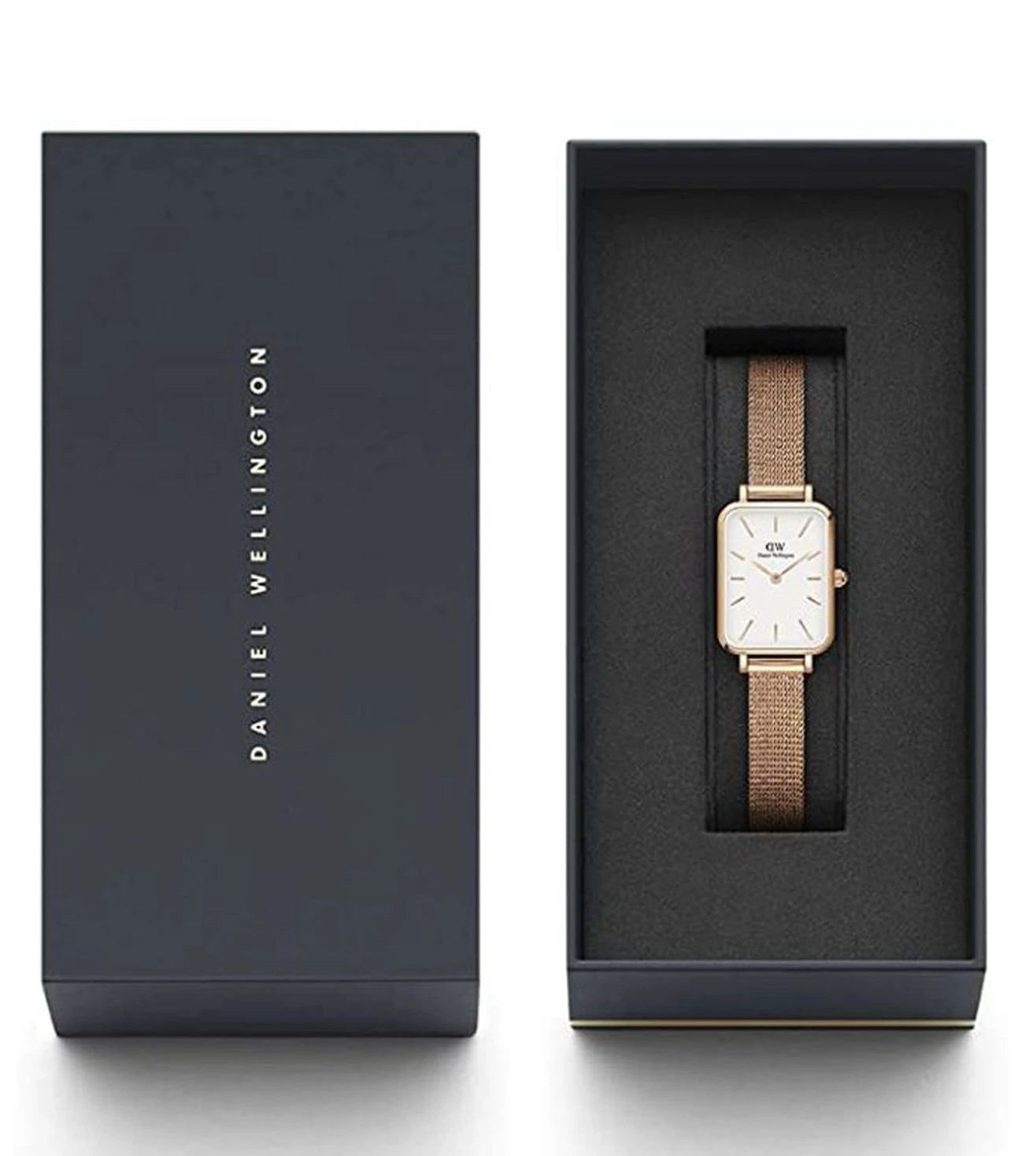 Daniel Wellington Quadro Melrose White Dial Gold Mesh Strap Watch For Women - DW00100431