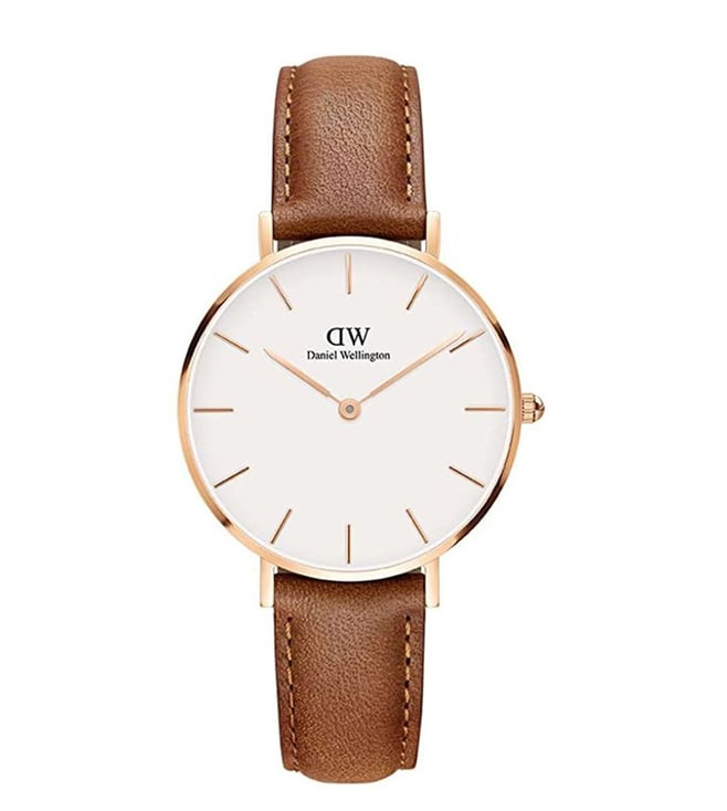 Daniel Wellington Petite Durham White Dial Brown Leather Strap Watch For Women - DW00100172