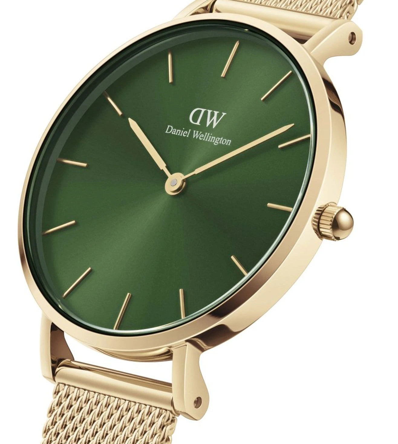 Daniel Wellington Petite Emerald Green Dial Gold Mesh Strap Watch For Women - DW00100480