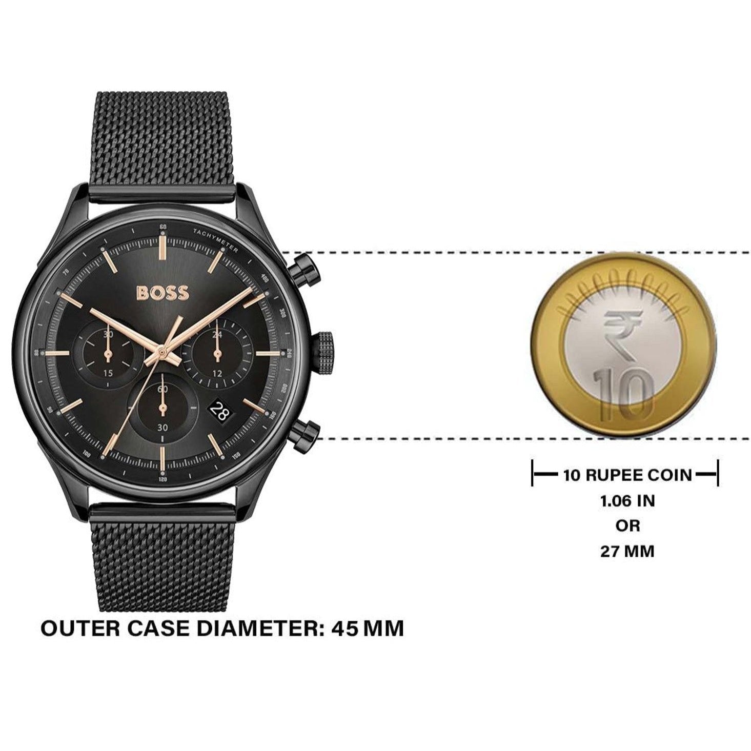 Hugo Boss Gregor Chronograph Black Dial Black Mesh Bracelet Watch For Men - 1514065