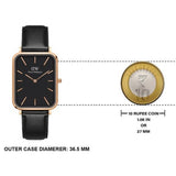 Daniel Wellington Quadro Black Dial Black Leather Strap Watch For Women  - DW00100449