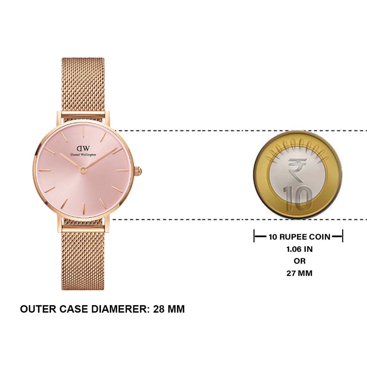 Daniel Wellington Petite Melrose Pink Dial Rose Gold Mesh Strap Watch For Women - DW00100368