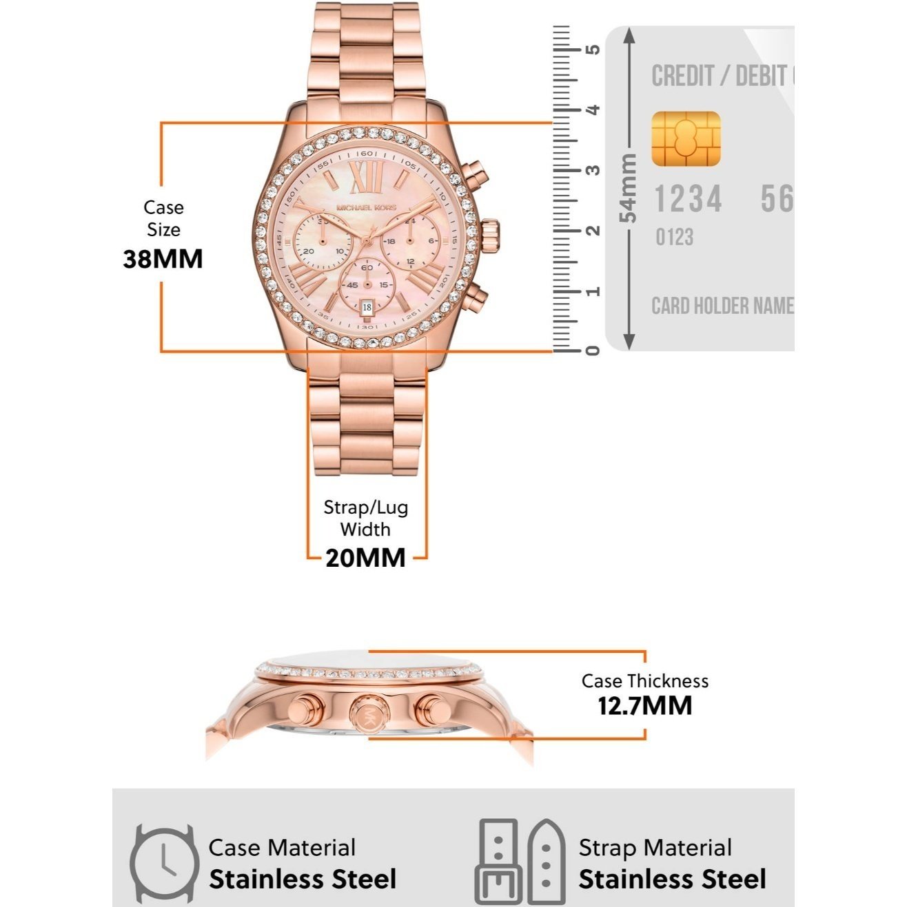 Michael Kors Lexington Chronograph Rose Gold Dial Rose Gold Steel Strap Watch for Women - MK7242