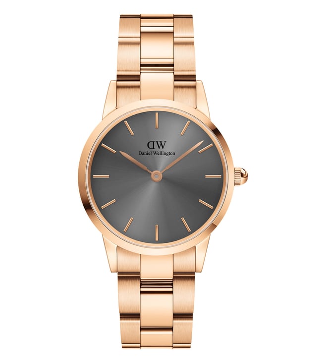 Daniel Wellington Iconic Link Grey Dial Rose Gold Steel Strap Watch For Women - DW00100332