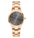Daniel Wellington Iconic Link Grey Dial Rose Gold Steel Strap Watch For Women - DW00100332