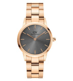 Daniel Wellington Iconic Link Grey Dial Rose Gold Steel Strap Watch For Women - DW00100336