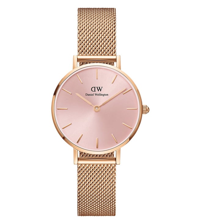 Daniel Wellington Petite Melrose Pink Dial Rose Gold Mesh Strap Watch For Women - DW00100368
