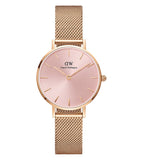 Daniel Wellington Petite Melrose Pink Dial Rose Gold Mesh Strap Watch For Women - DW00100368