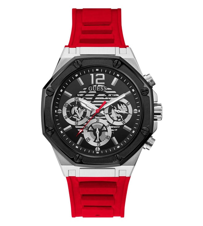 Guess Momentum Black Dial Red Rubber Strap Watch for Men - GW0263G3