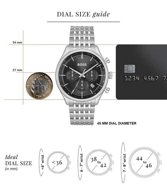 Hugo Boss Gregor Chronograph Black Dial Silver Steel Strap Watch For Men - 1514082