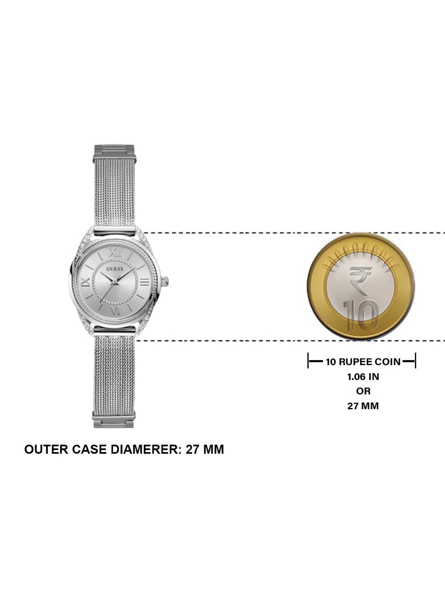 Guess Whisper Silver Dial Silver Mesh Bracelet Watch for Women - W1084L1