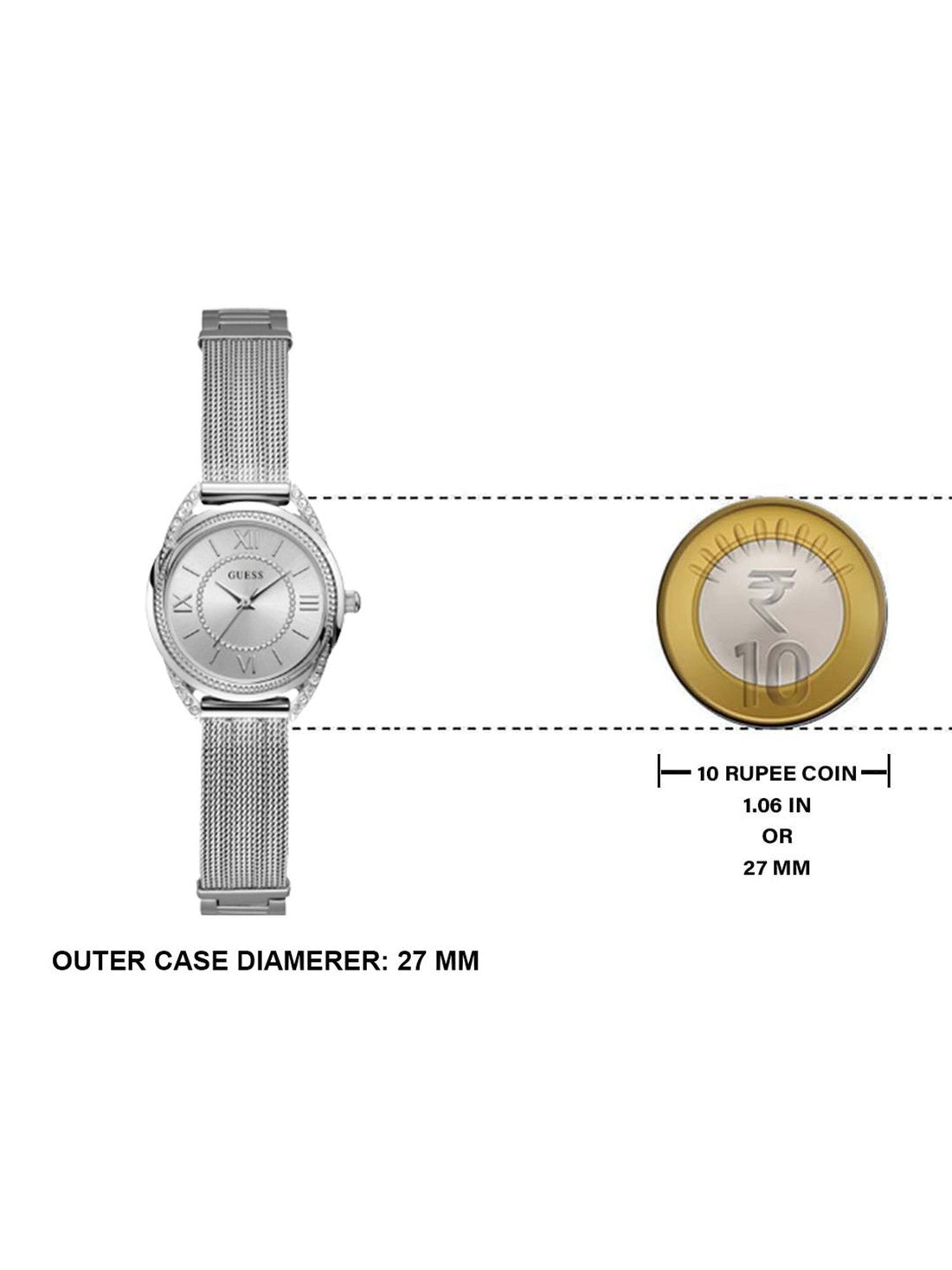 Guess Whisper Silver Dial Silver Mesh Bracelet Watch for Women - W1084L1