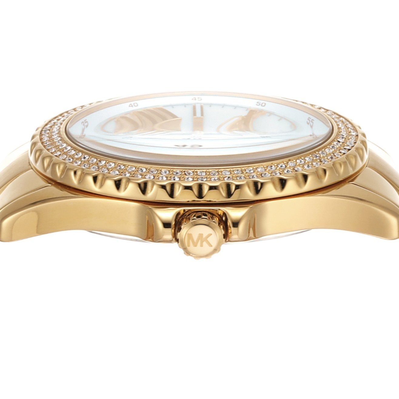 Michael Kors Everest Three Hand Mother of Pearl White Dial Gold Steel Strap Watch For Women - MK7401