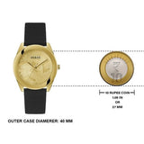 Guess Cubed Analog Gold Dial Black Silicone Strap Watch For Women - GW0665L1