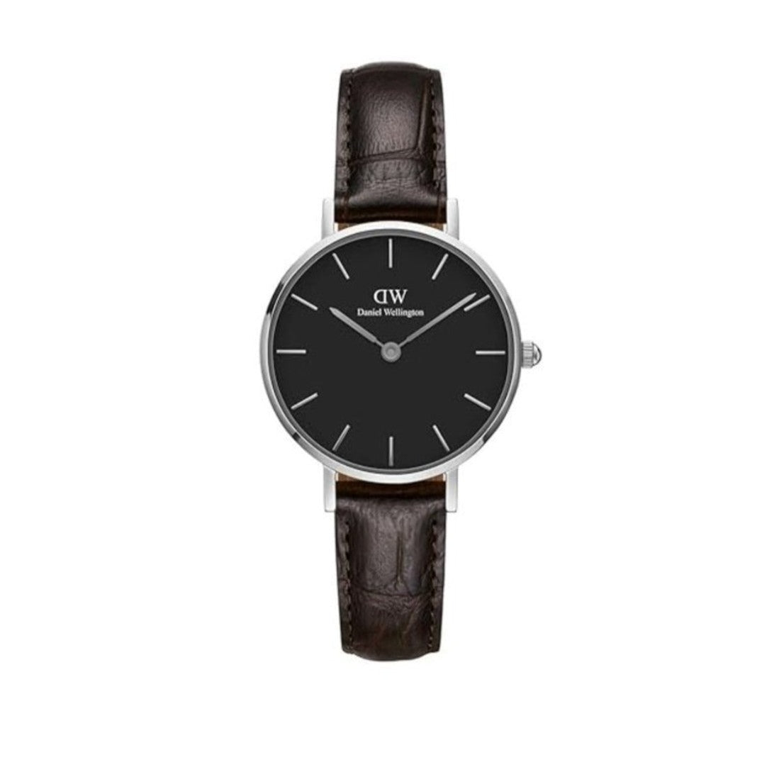 Daniel Wellington Classic Petite York Black Dial Brown Leather Strap Watch For Women - DW00100238