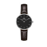 Daniel Wellington Classic Petite York Black Dial Brown Leather Strap Watch For Women - DW00100238