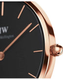Daniel Wellington Petite Melrose Black Dial Rose Gold Mesh Strap Watch For Women - DW00100303