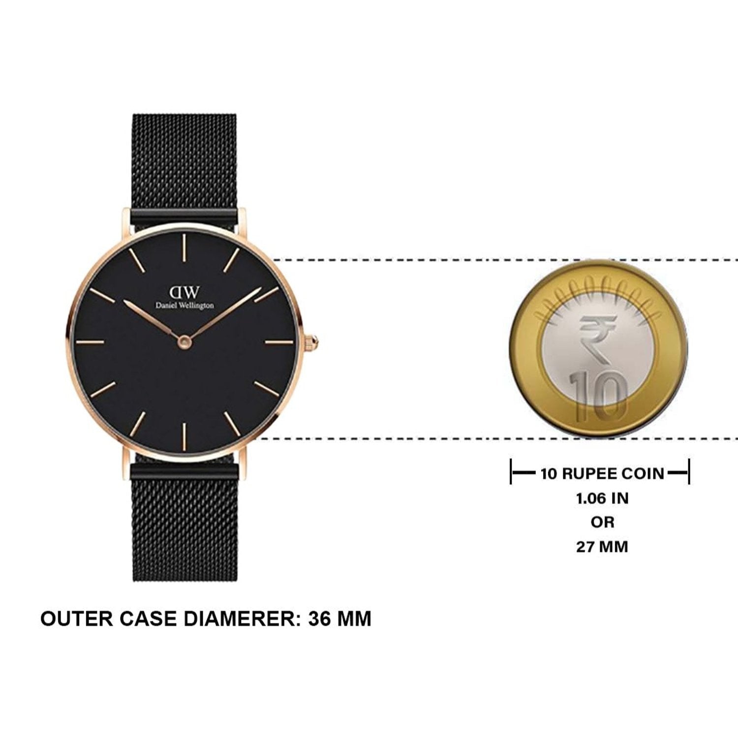 Daniel Wellington Petite Ashfield Black Dial Black Mesh Strap Watch for Women - DW00100307