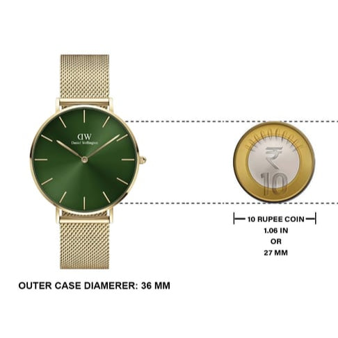 Daniel Wellington Petite Emerald Green Dial Gold Mesh Strap Watch For Women - DW00100481