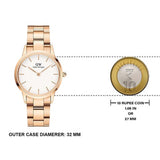 Daniel Wellington Iconic Link White Dial Rose Gold Steel Strap Watch For Women - DW00100211