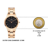 Daniel Wellington Iconic Link Black Dial Rose Gold Steel Strap Watch for Women - DW00100212