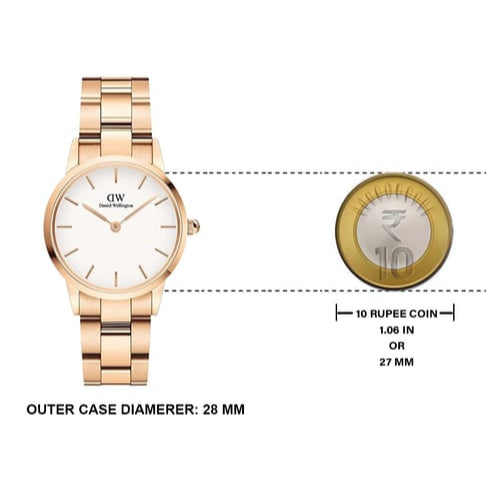Daniel Wellington Iconic Link White Dial Rose Gold Steel Strap Watch for Women - DW00100213
