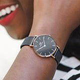 Daniel Wellington Petite Ashfield Black Dial Black Mesh Strap Watch For Women - DW00100245