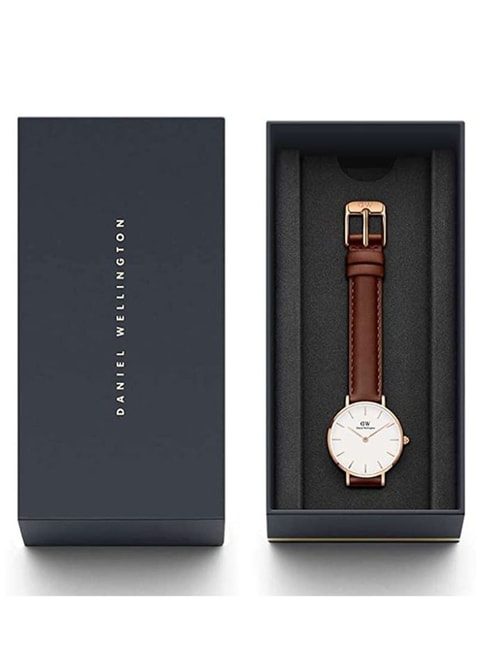 Daniel Wellington Classic Petite St Mawes White Dial Brown Leather Strap Watch For Women - DW00100231