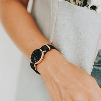 Daniel Wellington Petite Cornwall Black Dial Black Nylon Strap Watch for Women - DW00100247