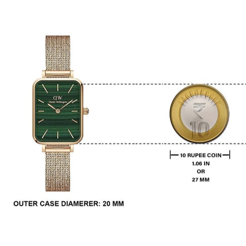 Daniel Wellington Quadro Melrose Green Dial Rose Gold Mesh Strap Watch For Women - DW00100437