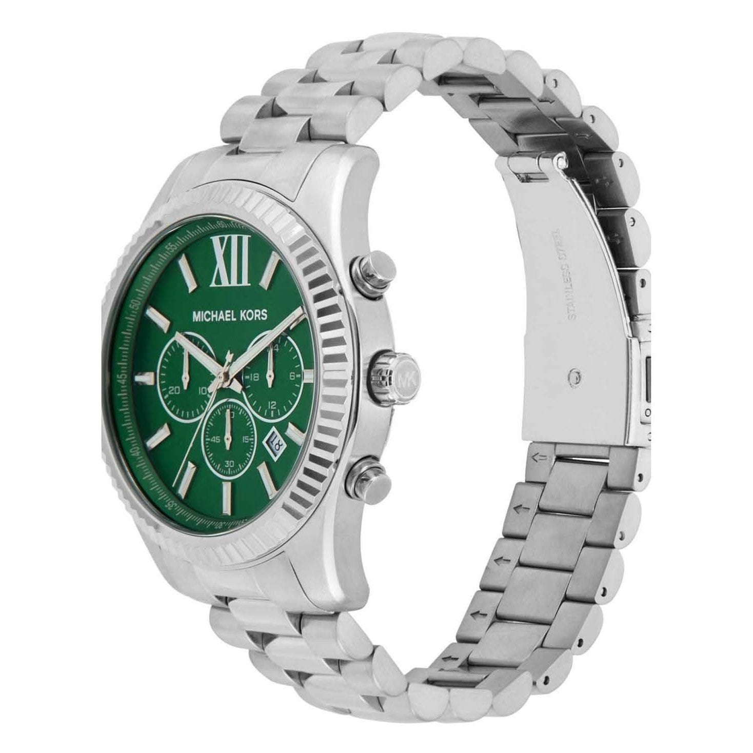 Michael Kors Lexington Chronograph Green Dial Silver Steel Strap Watch for Women - MK9152
