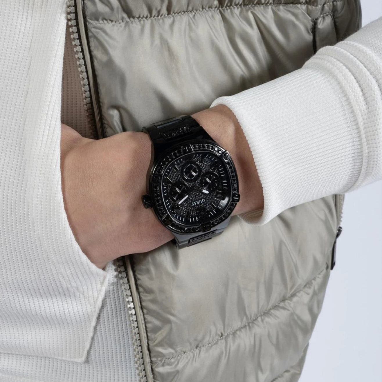 Guess Duke Glitz Crystals Black Dial Black Steel Strap Watch For Men - GW0576G3