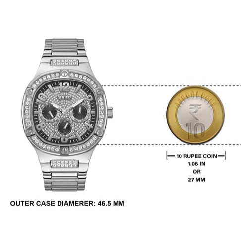 Guess Duke Glitz Black Dial Silver Steel Strap Watch For Men - GW0576G1