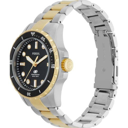 Fossil Blue Dive Three Hand Black Dial Two Tone Steel Strap Watch For Women - ES5349