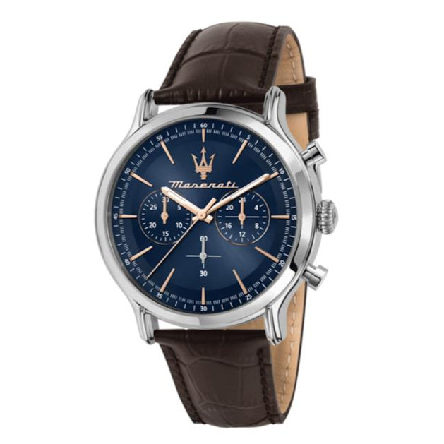 Maserati Epoca Chronograph Blue Dial Brown Leather Strap Watch For Men - R8871618014
