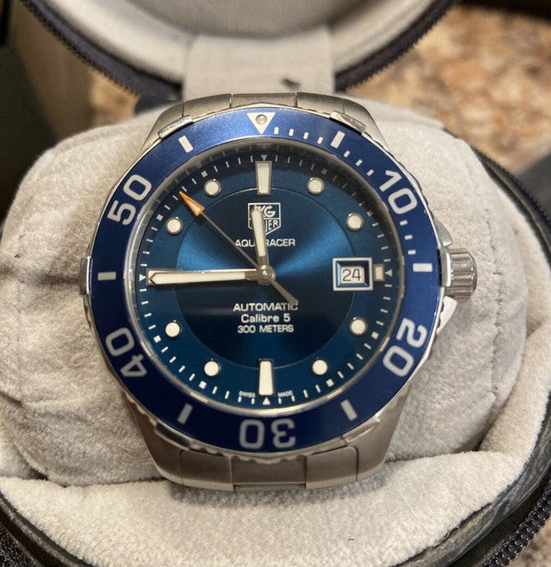 Tag Heuer Aquaracer Caliber 5 Automatic Blue Dial Silver Steel Strap Watch for Men - WAN2111.BA0822