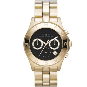 Marc Jacobs Blade Chronograph Black Dial Gold Steel Strap Watch for Women - MBM3309