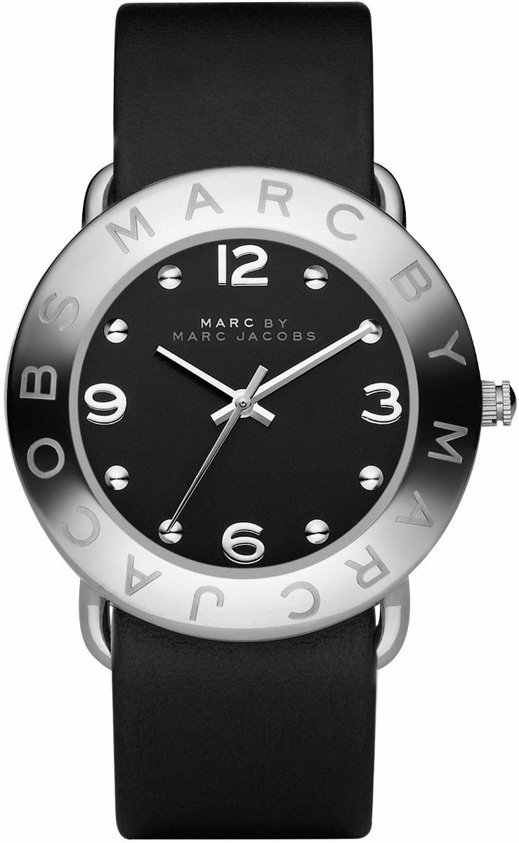 Marc Jacobs Amy Black Dial Black Leather Strap Watch for Women - MBM1140