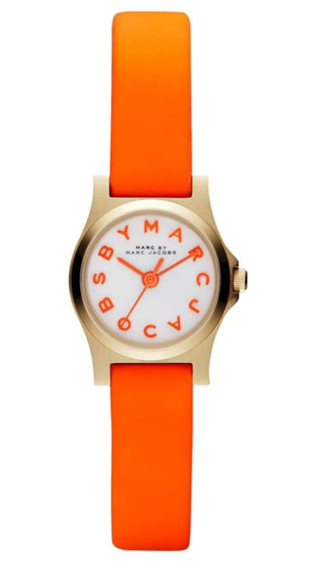 Marc Jacobs Henry Dinky White Dial Orange Leather Strap Watch for Women - MBM1236
