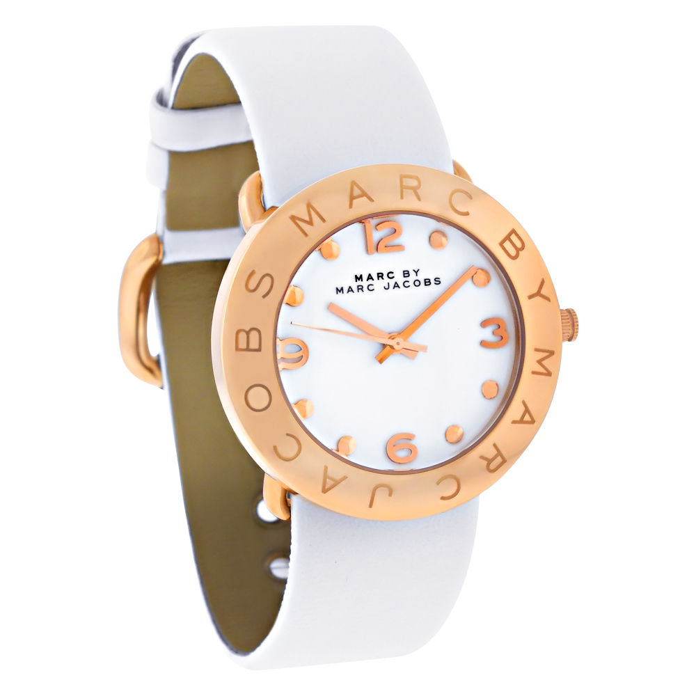 Marc Jacobs Amy White Dial White Leather Strap Watch for Women - MBM1180