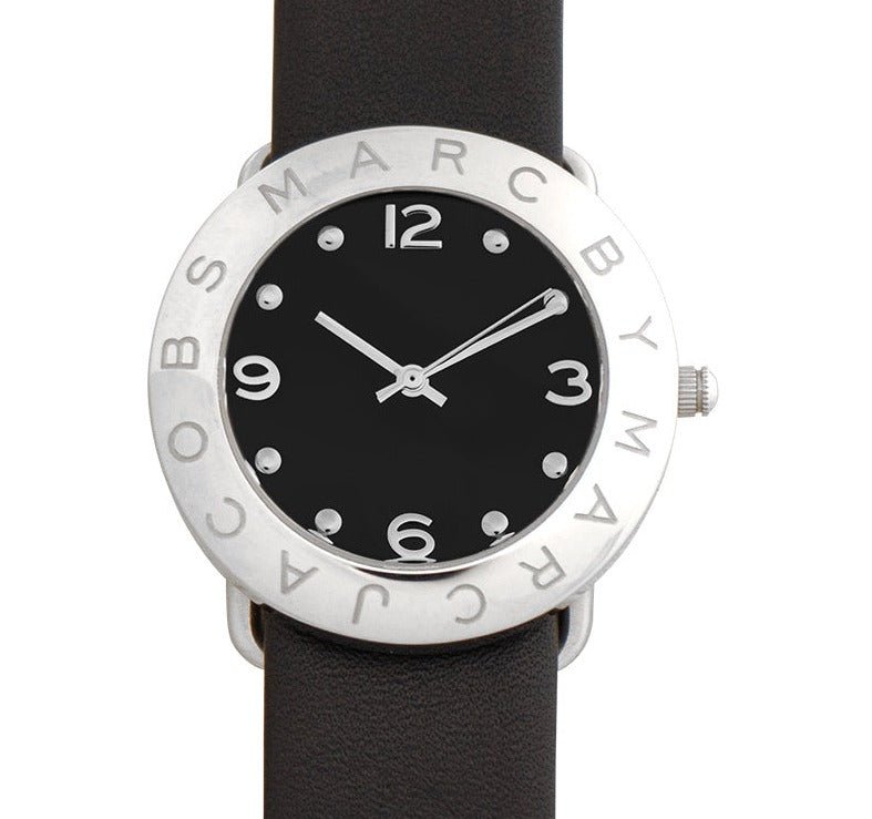Marc Jacobs Amy Black Dial Black Leather Strap Watch for Women - MBM1140