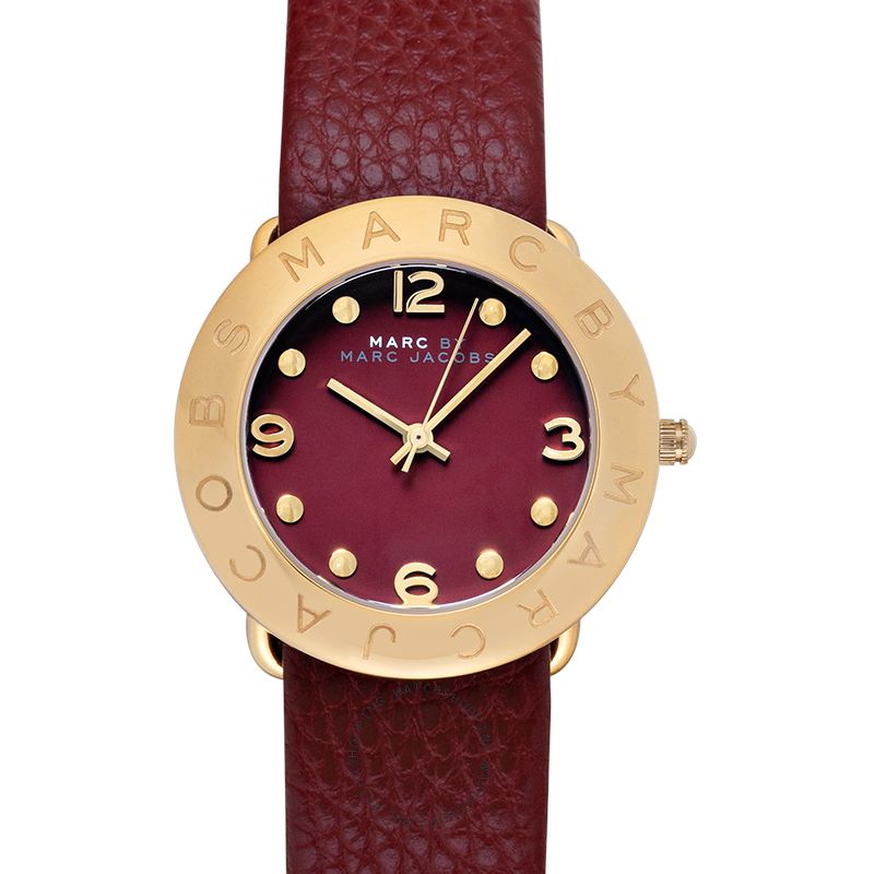 Marc Jacobs Amy Red Dial Burgundy Leather Strap Watch for Women - MBM1152