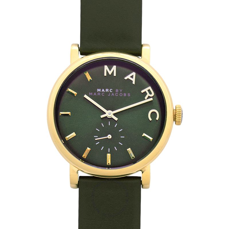 Marc Jacobs Baker Olive Green Dial Olive Green Leather Strap Watch for Women - MBM1328