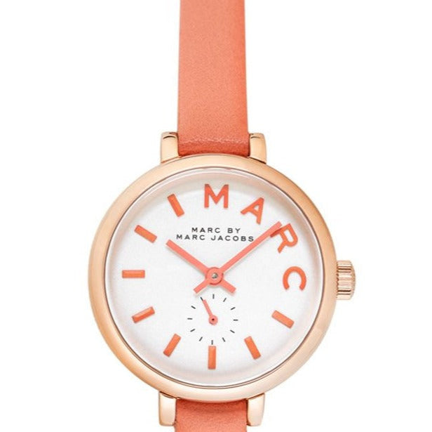 Marc Jacobs Sally White Dial Orange Leather Strap Watch for Women - MBM1355