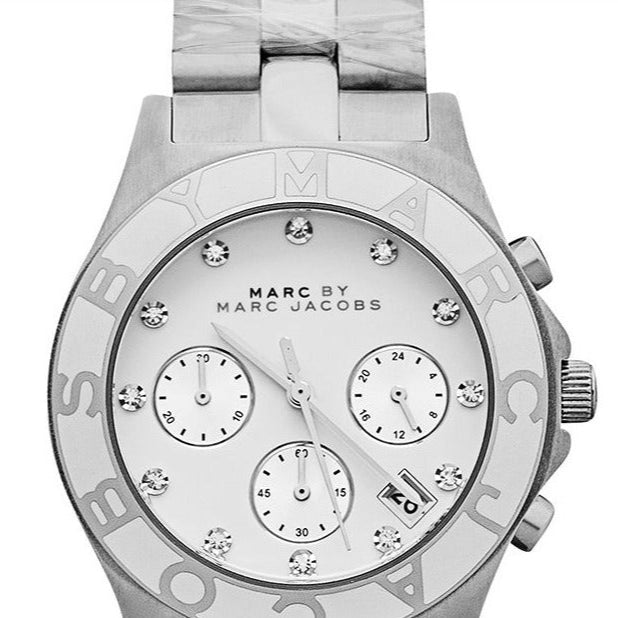 Marc Jacobs Blade Chronograph White Dial Silver Steel Strap Watch for Women - MBM3080