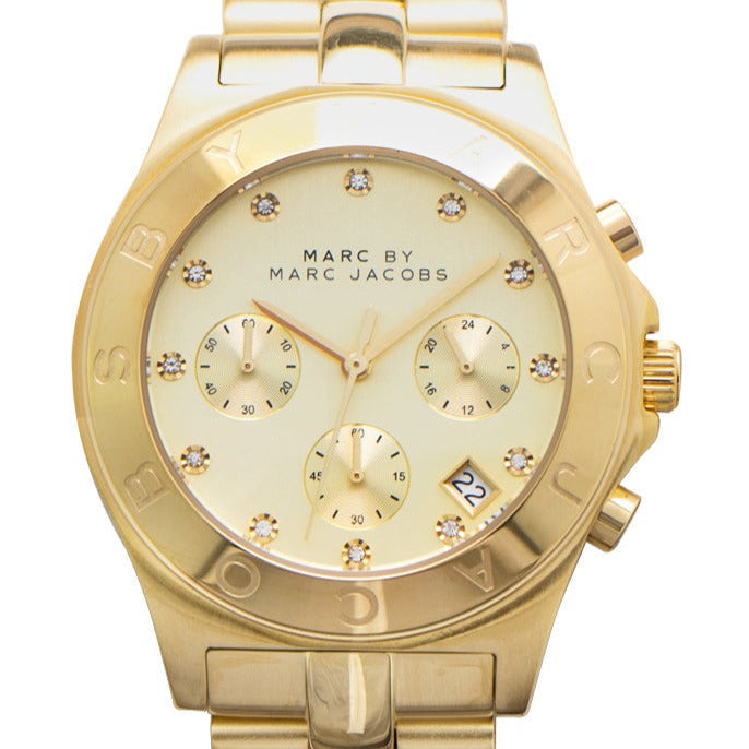 Marc Jacobs Blade Chronograph Gold Dial Gold Steel Strap Watch for Women - MBM3101