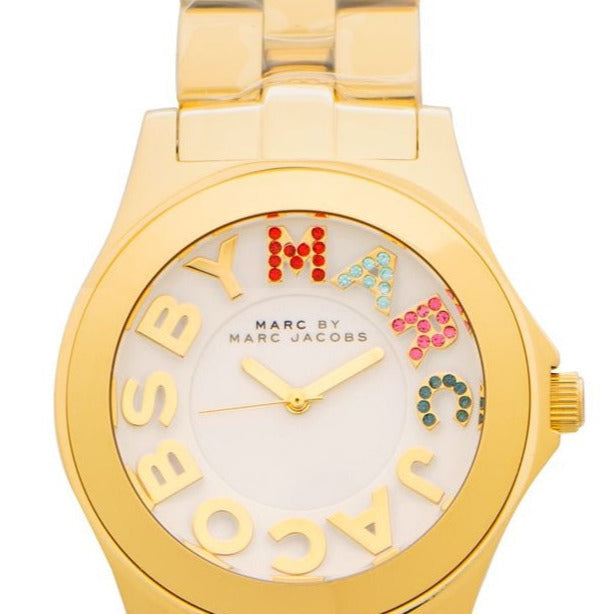 Marc Jacobs Rivera White Dial Gold Steel Strap Watch for Women - MBM3137
