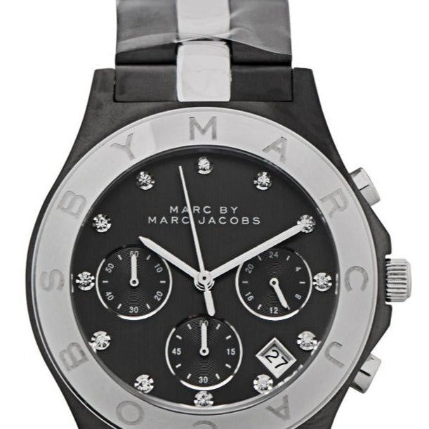Marc Jacobs Blade Chronograph Black Dial Two Tone Steel Strap Watch for Women - MBM3179