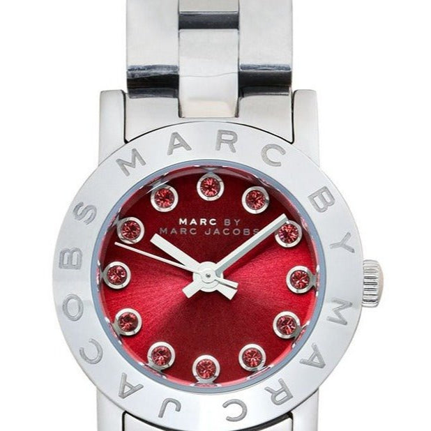 Marc Jacobs Amy Red Dial Silver Steel Strap Watch for Women - MBM3335